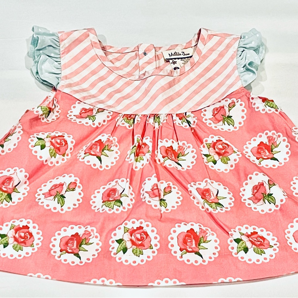 EUC Matilda Jane Pink Floral And Gingham Short Sleeve Tunic Top, Size 2